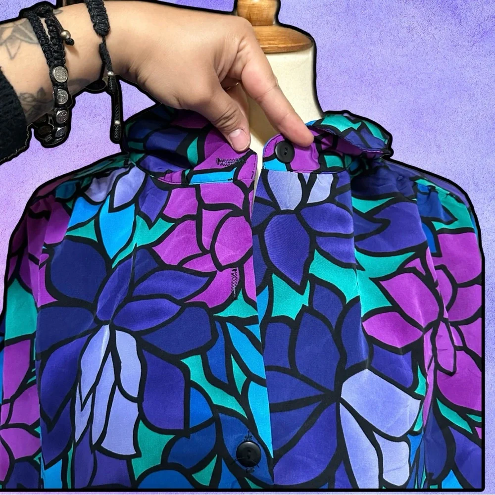 🌈 Amazing Vintage Floral Multicolor Top - Picture 3 of 5